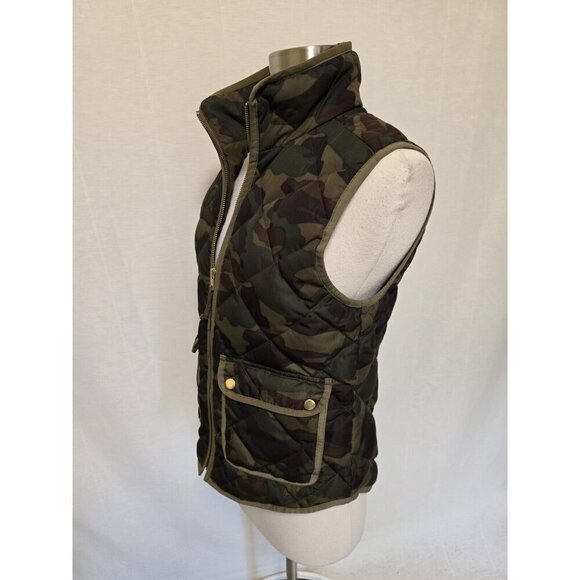 J. Crew Womens XS Green Camo Camouflage Goose Down Puffer Vest Full Zip - Picture 4 of 8